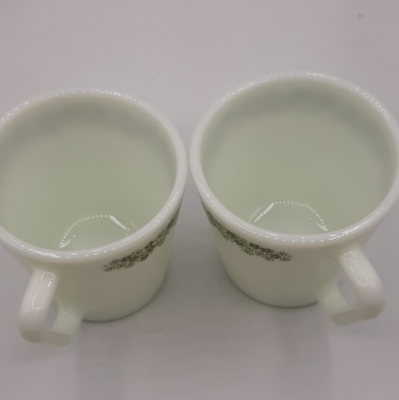 Vintage Pyrex Coffee Cup Mug Milk Glass Green Crazy Daisy Spring Blossom Pair - Picture 5 of 6